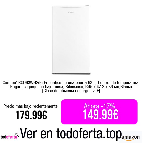 Todoferta1's tweet photo. Comprar ➡️ https://t.co/wSeUPInr3f

Comfee' RCD93WH2(E) Frigorífico de una puerta 93 L, Control de temperatura, Frigorífico pequeño bajo mesa, Silencioso, 45 x 47.2 x 86 cm,Blanco [Clase de eficiencia energética E] #publi https://t.co/ouEuvtydJ4