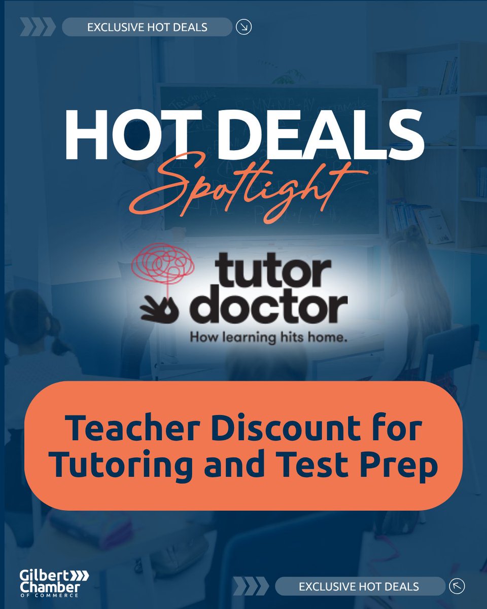 GilbertChamber's tweet photo. Tutor Doctor Chandler-Gilbert is helping active Chamber Member educators make tutoring and test prep easier with $3 off per hour and $50 off enrollment!

Learn more at https://t.co/qOCKO52nhi. 

#gilbertaz #gilbertchamber #gilbertbusiness #memberdeal #education #gilbertteachers https://t.co/WtB9m86IGx