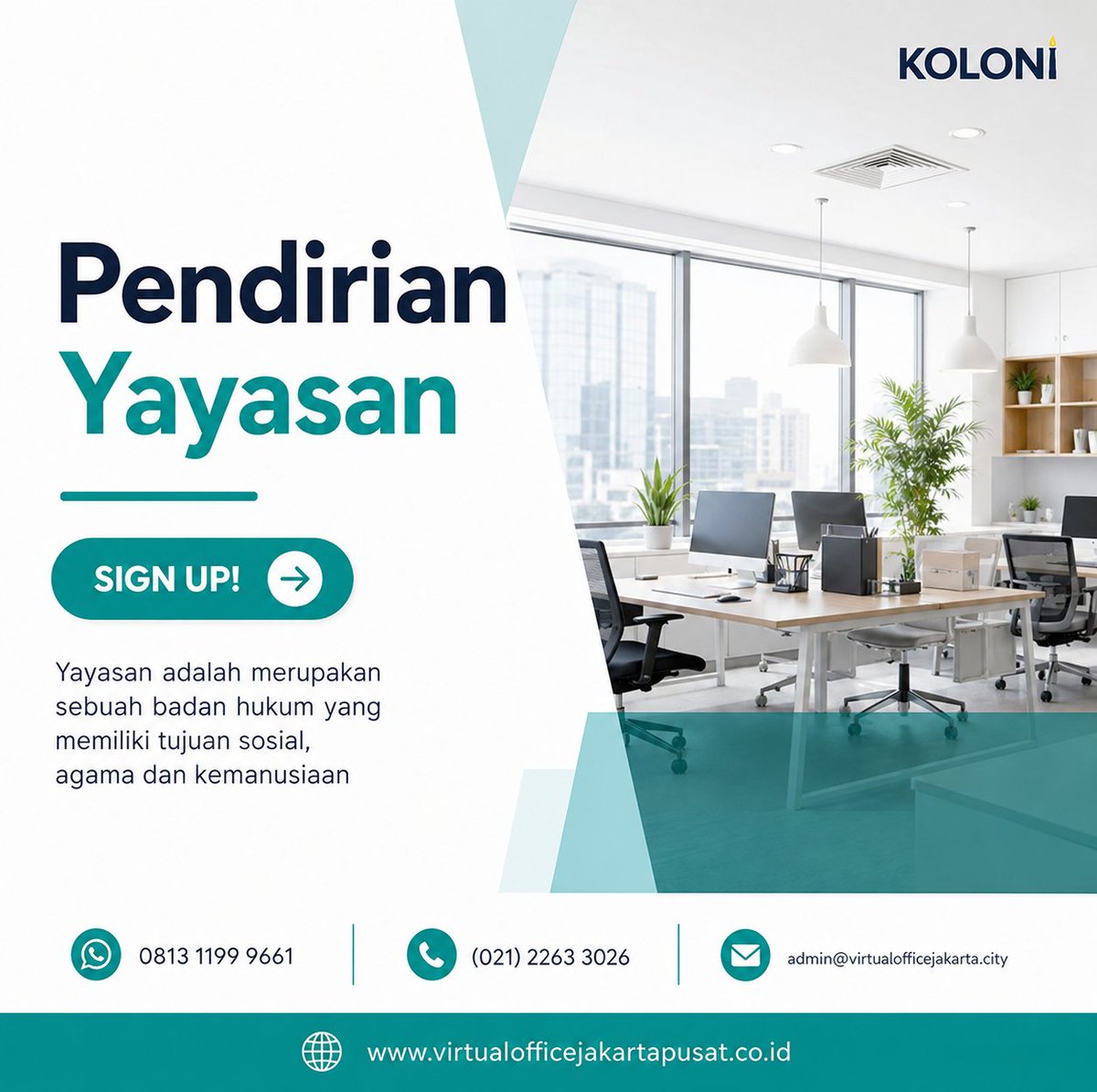 KoloniOffice's tweet photo. Kami siap membantu proses pendirian yayasan secara profesional hingga tuntas, sehingga kamu bisa lebih fokus menjalankan visi sosial, pendidikan, keagamaan, maupun kemanusiaan.

Hubungi kami sekarang untuk konsultasi dan informasi lebih lanjut.
#pendirianyayasan #jasalegalitas https://t.co/ngkZHMJ5tf