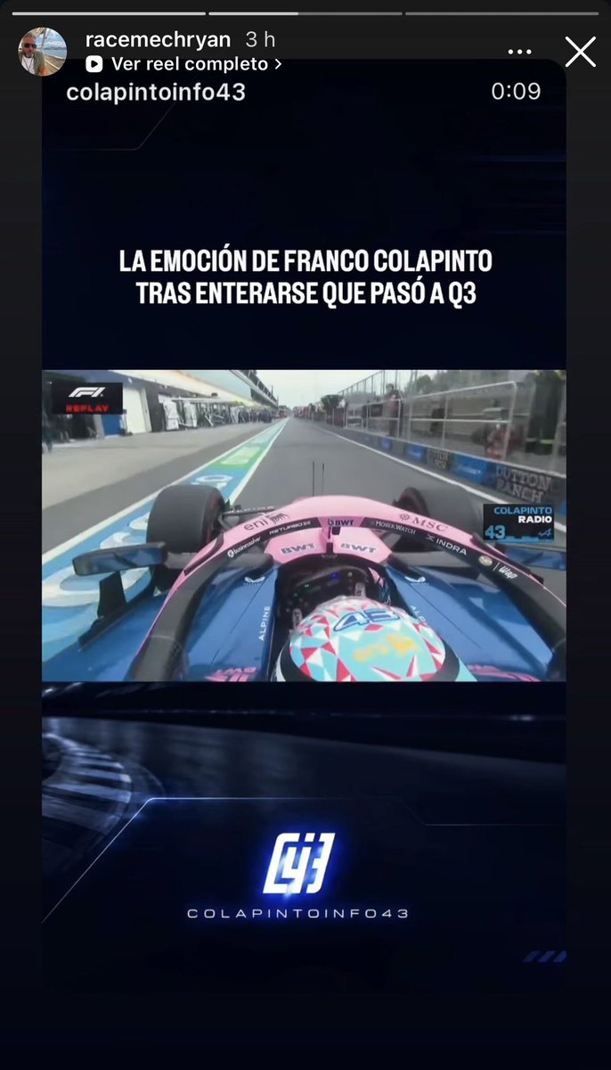tina43arg's tweet photo. El mecánico de Fran subiendo a sus historias la reacción que tuvo cuando pasó a Q3, si me conmueve 🤧🫶🏻 https://t.co/BhGbA0zQF3