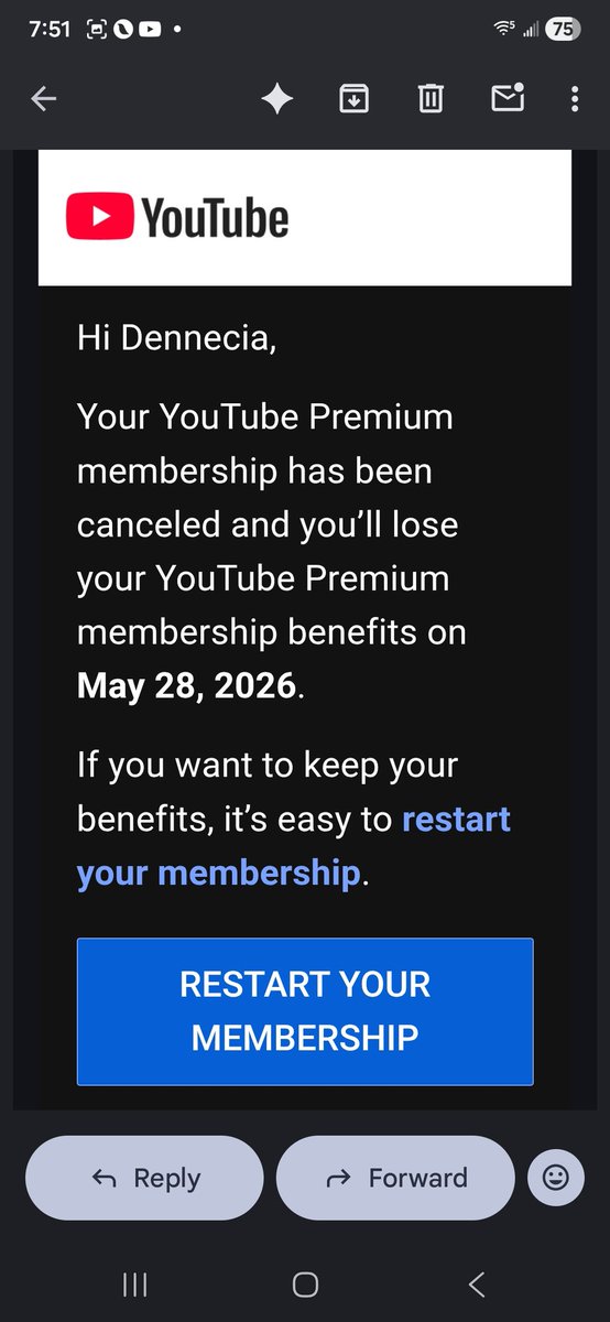 TheonlyDennecia's tweet photo. @YouTube @Google I would have NEVER canceled my YouTube Premium if you didn't send that email implying as if it was the exact same subscription and it is not. This has to be illegal. I'm a career marketer and know that you cannot do that in your emails. Premium Lite is clearly not the same!! https://t.co/PXj2Wg38BM