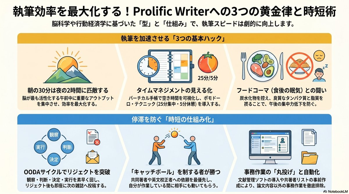 KeiHata8's tweet photo. 以前書いた無料記事をNotebookLMでインフォグラフィックにしてみた

脳科学や行動経済学というよりは個人の感想的な感じなんですが、よろしければ原文を是非！

【初学者にも書ける医学英語論文】東大大学院生を指導してきた医師が語る：論文の量産を可能にする習慣×統計手法 - vol.6
https://t.co/CSf5mw6XvH
#ｍJOHNSNOW