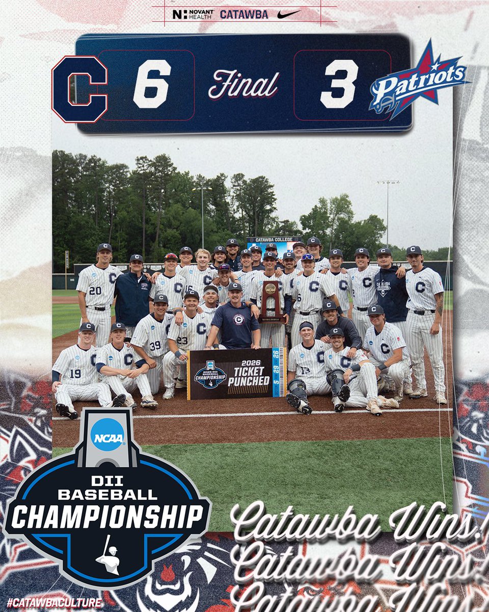 CatawbaIndians's tweet photo. For the fifth time in program history, @CatawbaBaseball is the 𝐒𝐎𝐔𝐓𝐇𝐄𝐀𝐒𝐓 𝐑𝐄𝐆𝐈𝐎𝐍 𝐂𝐇𝐀𝐌𝐏𝐈𝐎𝐍! 🏆

The Catawba Indians advance to Cary to compete for a national championship!

#BeYourOwnHero | #CatawbaCulture https://t.co/LG7vNjVHts