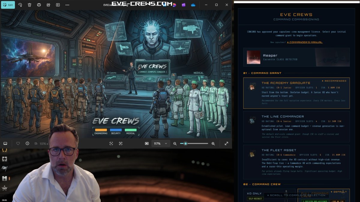 Freebooted's tweet photo. @WTF_Scatha Some screencaps of #EVECrews working alongside #EVEOnline, showing:

 - Crew recruitment
 - Bridge functions
 - Command Commissioning (startup)
 - Officer Academy https://t.co/tSSIFPqBvq