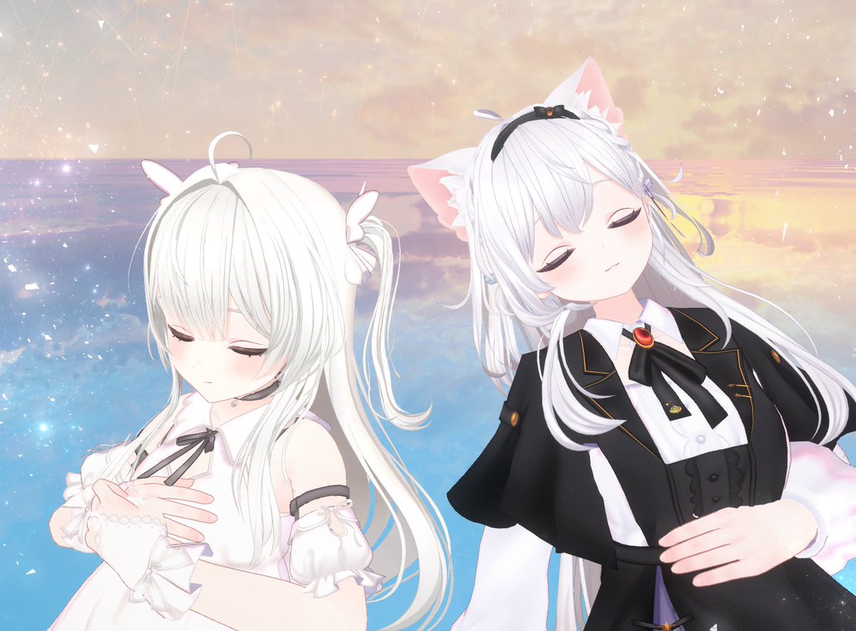 elychiffon's tweet photo. 【更新】「v2.2.0」

可愛いAFKモーションを
フレアとラズリへ追加しました✨

ふたりで並ぶとシンクロ…！？
ぜひお友達と使ってみてください໒꒱

▼更新内容
・AFKモーションを追加
・従来のAFKポーズを削除
・表情切り替え時に、トラッキングが戻らない不具合を修正
・フレア：シェイプキー「Highlight_1_x」で、瞳下側のハイライトも一緒に消えるよう調整

▼フレア
https://t.co/2VwdGDMXx8

▼ラズリ
https://t.co/s3H9bSREld
