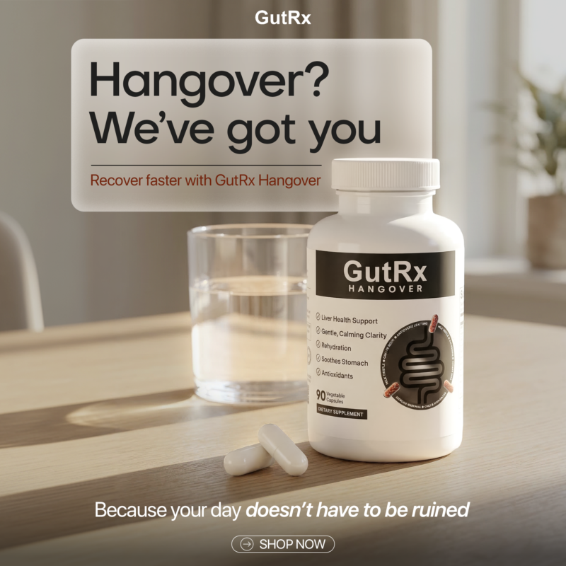 GutRxLabs's tweet photo. Your future self with thank you tomorrow😅🍻

Our customers call #GutRx Hangover a game-changer for bouncing back after a long night out.

Each capsule is packed with ingredients like NAC, milk thistle, magnesium, ginger root, and DHM to support recovery, hydration, and next-day relief.

Non-GMO, enteric coated, third-party tested, and backed by our 90-day risk-free guarantee… why not give it a shot? 😉