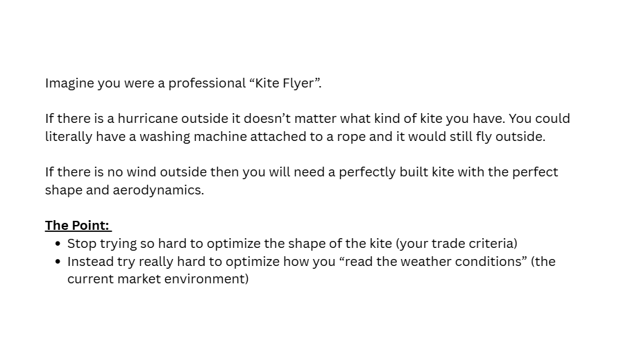 spicyofc's tweet photo. There's 2 ways you can improve your trading strategy

1. optimize your entry/exit rules

2. optimize how you read the current market conditions

I got a huge ROI once I started pursuing the 2nd one instead of obsessing over the 1st.

the analogy below explains this concept ↓ https://t.co/PDPIOwxG83