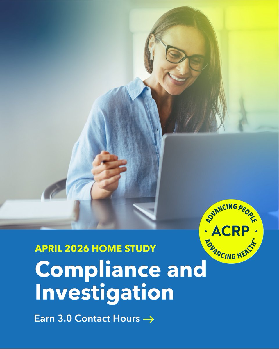 ACRPDC's tweet photo. The April 2026 Home Study is live!

Earn 3.0 ACRP Contact Hours, based on three timely articles from Clinical Researcher.

Strengthen your training, stay current on key trends in clinical research, and earn Maintenance of Certification points.

Access >> https://t.co/i027bQLLQh https://t.co/5lAaKqtfWG