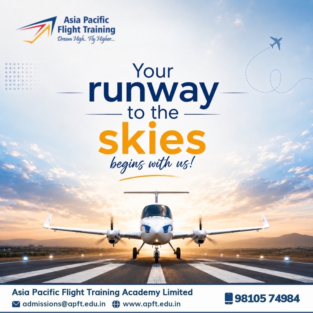 apft_official's tweet photo. Your runway to the skies begins with us!

Dream High. Fly Higher… ✈️⭐️

Asia Pacific Flight Training Academy Limited 
Visit us: https://t.co/rLWeHuFKlS
Write to us: admissions@apft.edu.in 
Contact us: +91 9810574984

#Aviation #Pilot #avgeeks https://t.co/g7kPnSaGzg