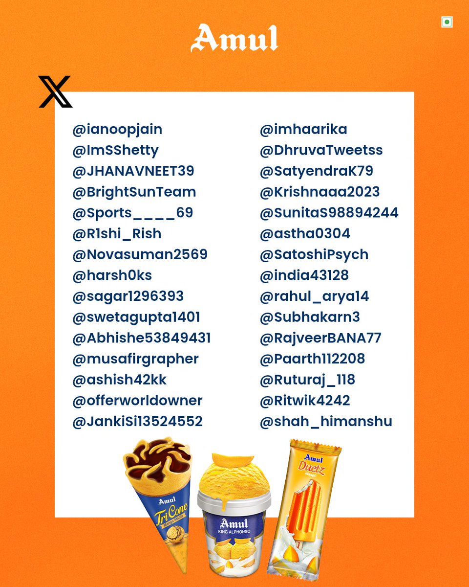 Amul_Coop's tweet photo. Congratulations to the winners of the #T20AmulIceCream contest. You all guessed the right answers and won treats of joy! https://t.co/xFyvAAtHb3