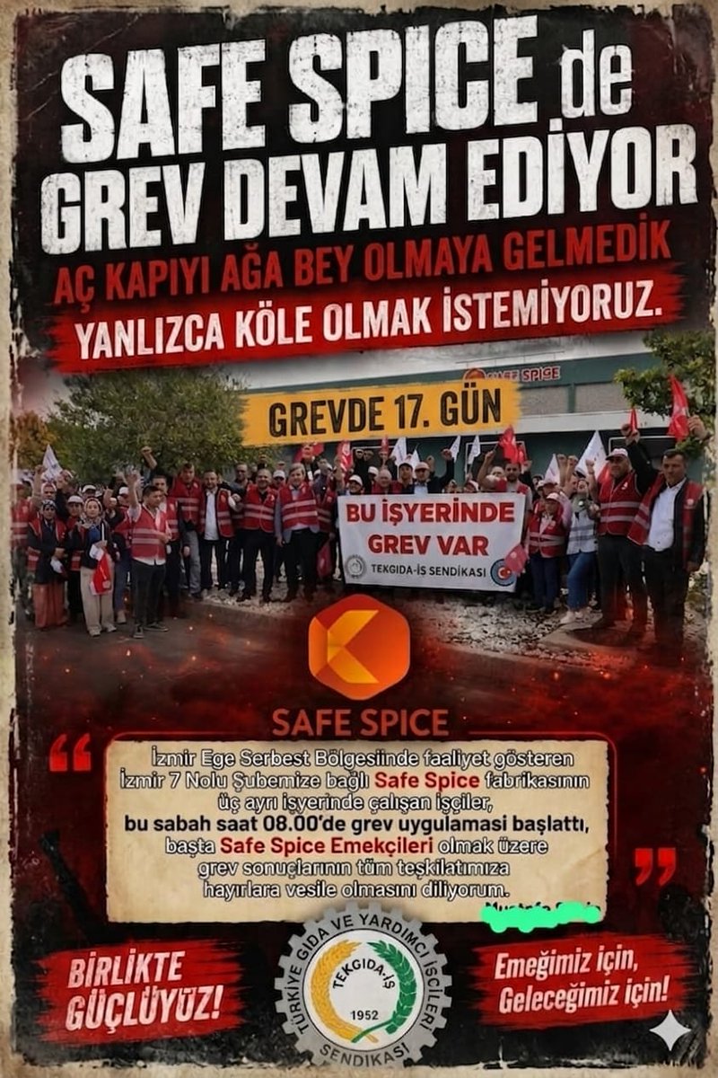 baskan_guclu's tweet photo. SAFE SPİCE İŞLETMELERİ GREVİ 17.GUNUNDE.
SADAKA DEĞİL TOPLU SÖZLEŞME İSTİYORUZ.
#TEKGIDAİŞSENDİKASI https://t.co/Y0EpHpBA09