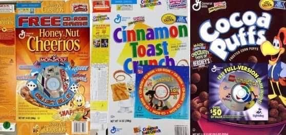 NostalgiaYZ's tweet photo. When cereal boxes came with PC games. https://t.co/bChnFe5fnN