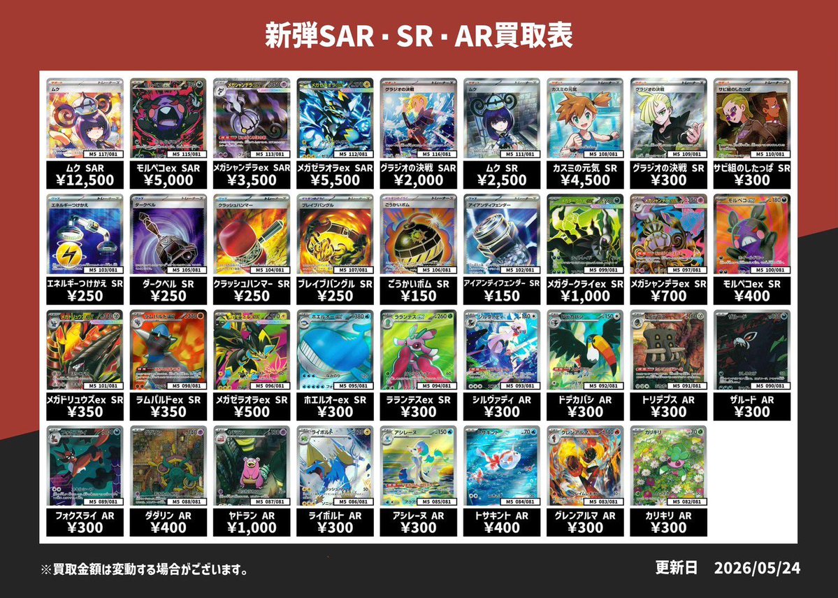 額縁付きsar sr arまとめ売り ✨アビスアイSR・SAR・AR 買取表✨ ✨ムク SAR ￥12,500✨ 😈モルペコ