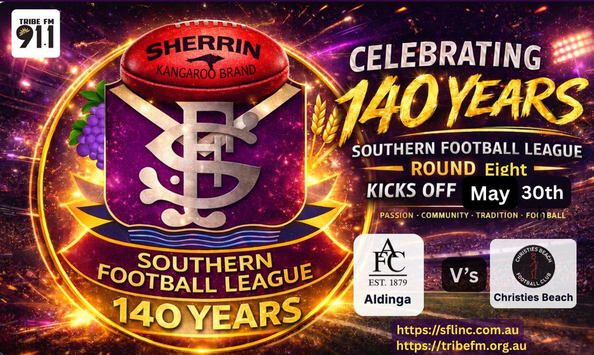 TribeFM911's tweet photo. SFL Match of the Day Tune in on Saturday 30th of May Aldinga Football Club v's Christies Beach Football Club with Davo, Magic and The General 1.30pm to 5pm. Listen on 91.1 or stream on https://t.co/uD83osinip for more info go to https://t.co/xgtTSB9yCB https://t.co/iaMPouBPXx