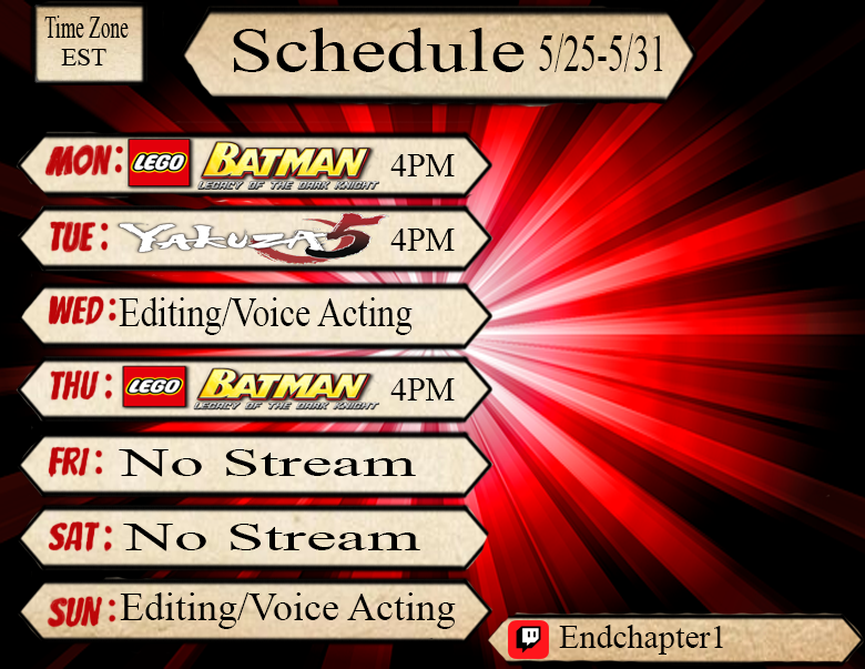 Endchapter1's tweet photo. Here is my next schedule for streams https://t.co/YVyc1lybTm https://t.co/IBWmMUnpYs