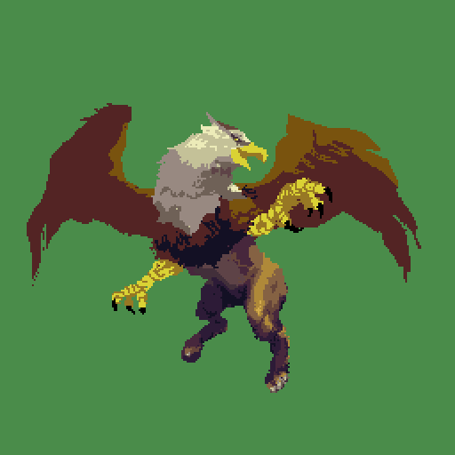 satozz's tweet photo. 今日はグリフォンのドット絵ラフの清書を進める https://t.co/RfUuWa9YGr