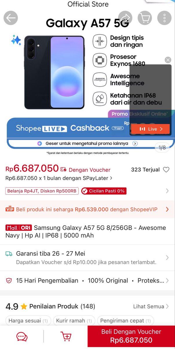 hiroinee_'s tweet photo. @ShopeeID Desain slim &amp; performa kuat Exynos 1680 di Galaxy A57 5G, jadi bebas Explore Cross Passion Mission &amp; ngelakuin banyak hal yang aku suka #GalaxyA57withShopee https://t.co/LPYvVXS5TD