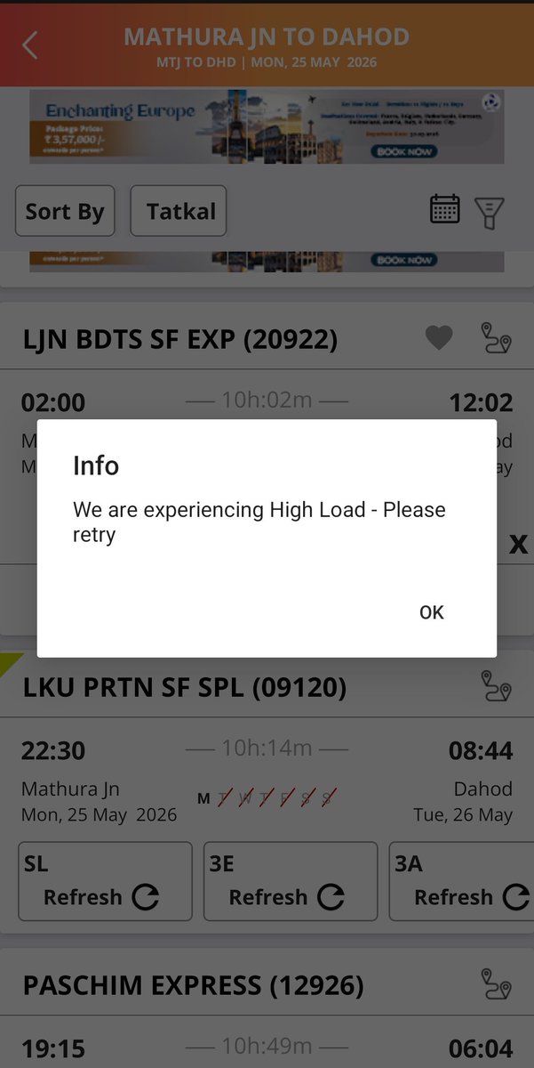 RudranshPathak7's tweet photo. @IRCTCofficial @Dev_Fadnavis Why has it become IMPOSSIBLE to book TATKAL tickets, just ONE even????
Earlier it was a fair system atleast now it is just this HIGH LOAD error

PLEASE ANSWER @IRCTCofficial https://t.co/vCdUgc4a1V