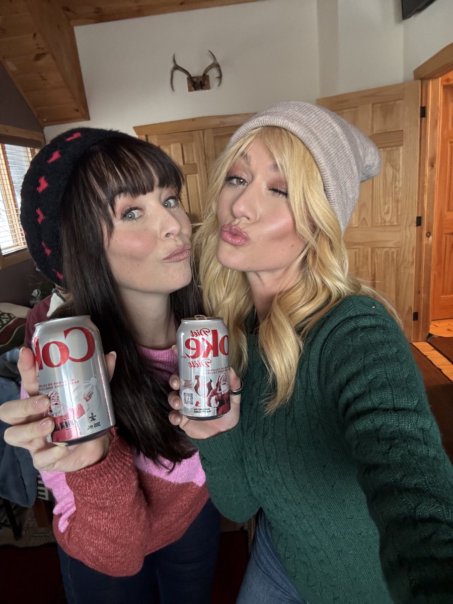 Kat_McNamara's tweet photo. Little known fact of #TrueJustice behind the scenes - Casey and Sarah are fueled by giggles, musical theater showtunes, and @dietcoke! #TrueJustice @hallmarkchannel @marisammcintyre https://t.co/AiQo3kexFZ