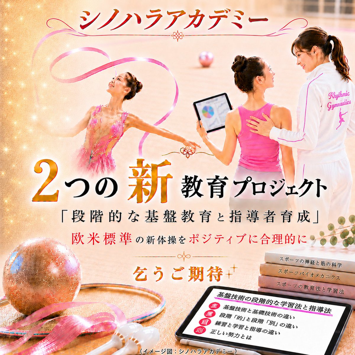 ShinoharaACAD's tweet photo. プレアナウンス：まだ水面下ですが、日本の新体操界に貢献し得る二つの新しい教育プロジェクトに、シノハラアカデミーが関わり始めています

私達は、欧米標準の新体操競技の正しい形や動きとそれらの正しい作り方を、ポジティブに合理的に学べる環境作りが重要、と常々思っています https://t.co/vcE7K9ra6K