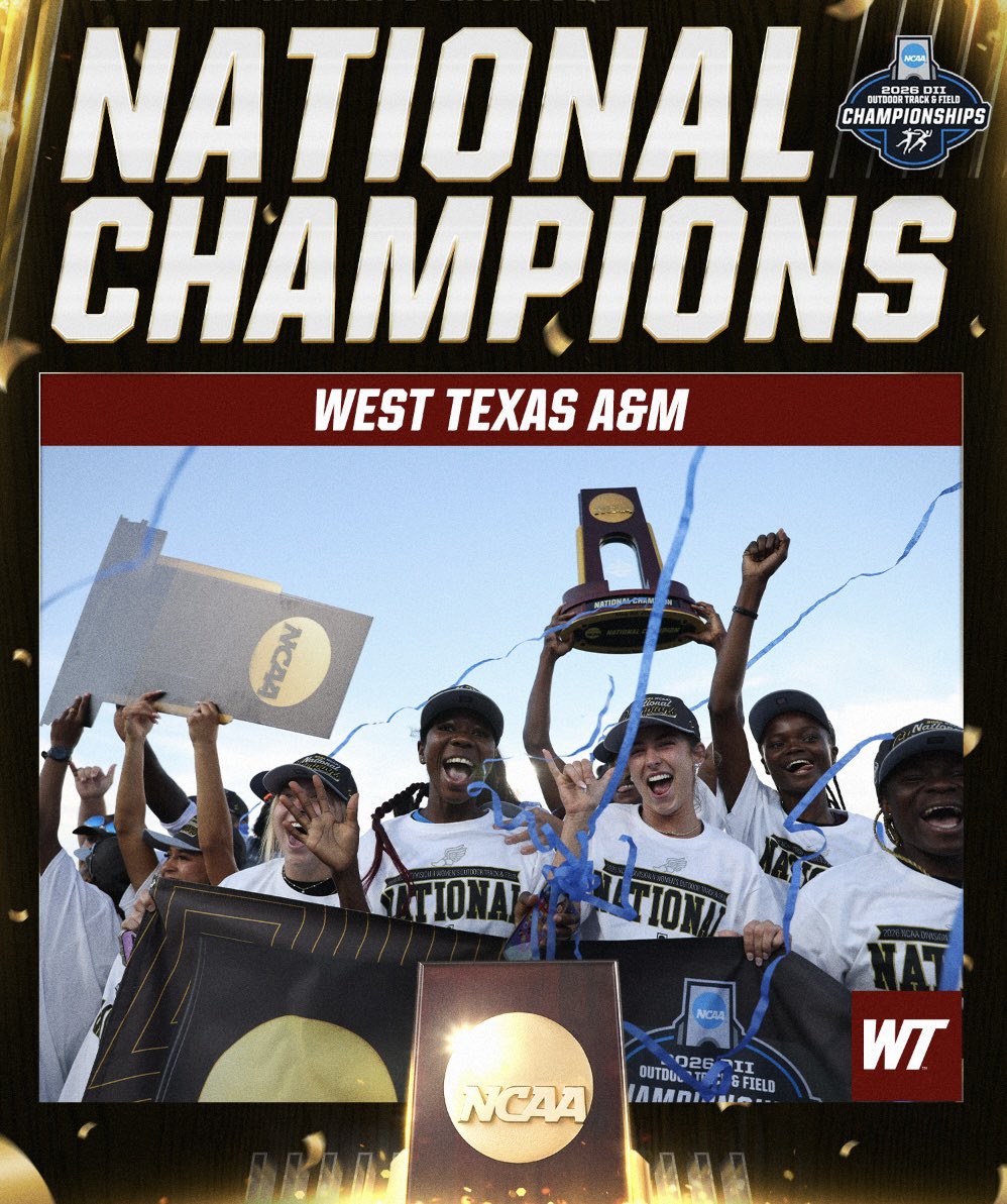 NCAADII's tweet photo. CHAMPIONS 🏆 @WTAMUBuffs
 
Congratulations to West Texas A&amp;M, the 2026 Division II Women's Outdoor Track &amp; Field champions!
 
#MakeItYours | #D2WOTF https://t.co/BSc69wlCz8