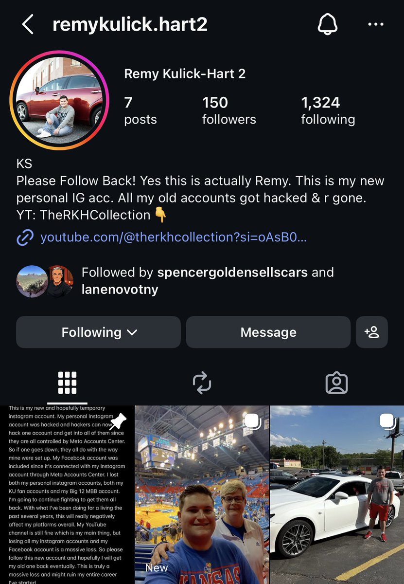 Remy3335's tweet photo. Follow my new and hopefully temporary main personal IG account (probably will be my permanent new one) all my shit got hacked and are most likely gone permanently. I’m trying to get all my original followers back so plz follow this new account! https://t.co/OBNRtgV5gN