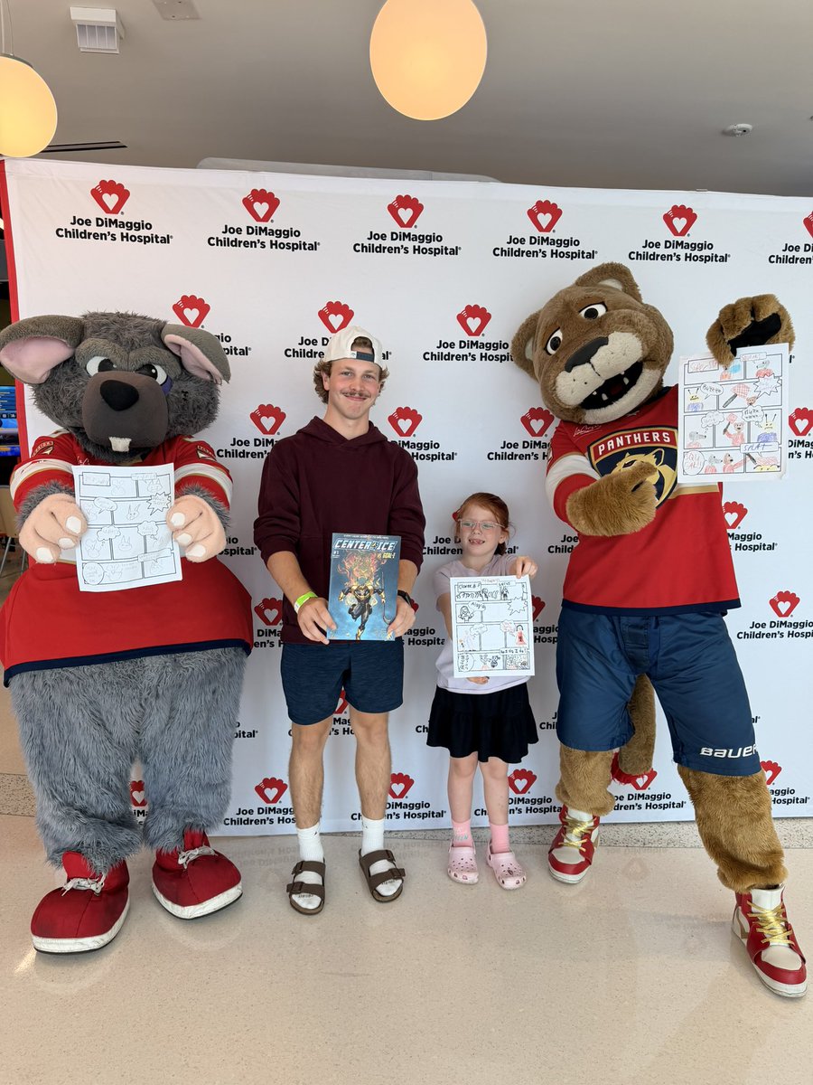 TheChristyLopez's tweet photo. Late post from a heartwarming afternoon at @JDCHospital with the @FlaPanthers this week!

We distributed the latest edition of the Center Ice comic book with the creator himself, Weston, a 5x brain cancer survivor &amp; hockey star. 

Love the power of partnership ❤️ 
@AmericanCancer https://t.co/RZ178MCLO1