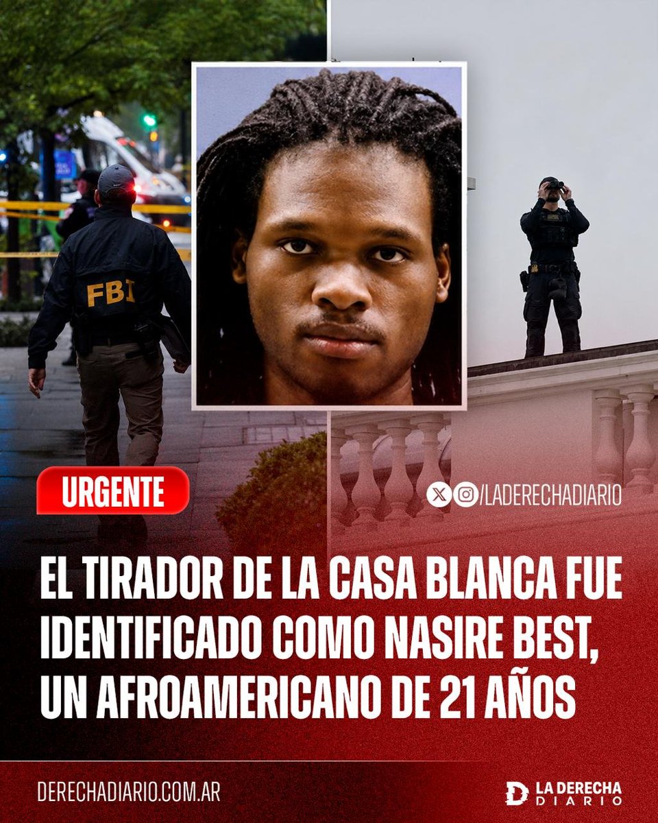 laderechadiario's tweet photo. 🚨🇺🇸 | #URGENTE NO FALLA: El terrorista que disparó contra la Casa Blanca para intentar asesinar a Donald Trump fue identificado como Nasire Best, un afroamericano de 21 años que ya había intentado múltiples veces ingresar a la Casa de Gobierno de EEUU para perpetrar un atentado. https://t.co/8cE9r1f94k