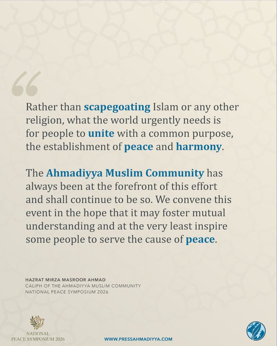 zainchaudhry11's tweet photo. Rather than scapegoating Islam or any other religion, what the world urgently needs is for people to unite with a common purpose, the establishment of peace and harmony.
The Ahmadiyya Muslim Community has always been at the forefront of this effort…… #KhilafatForPeace https://t.co/EgqB4L3iSy