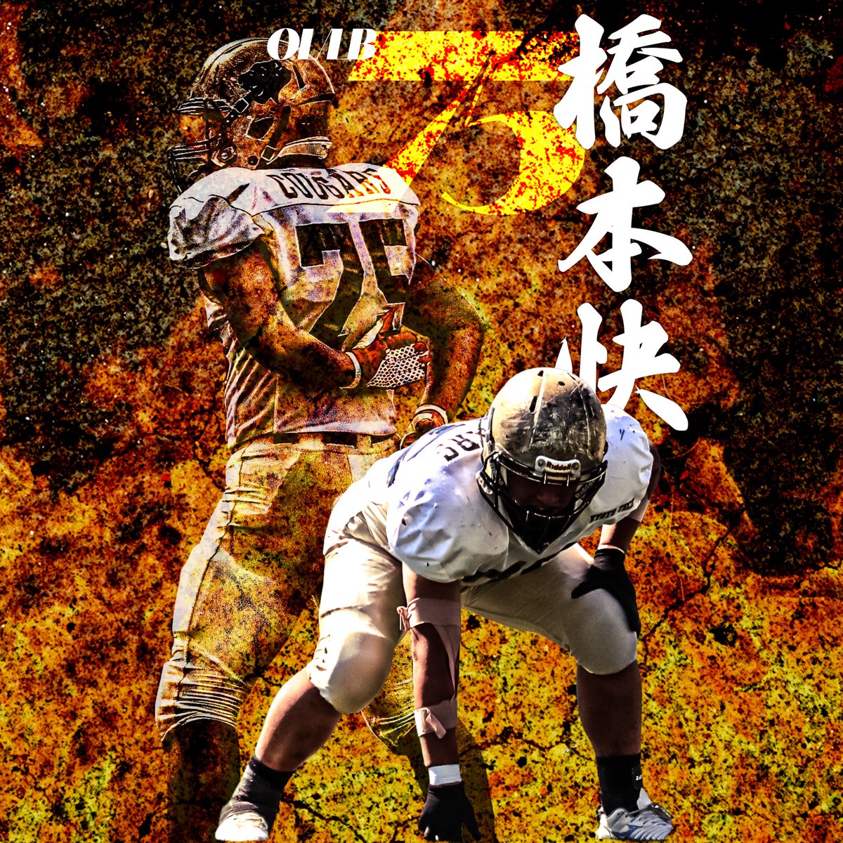 KitCougars's tweet photo. 〈注目選手〉
大阪教育大学戦の注目選手を紹介します！

橋本快　#75 OL/LB
昨年2回生としてOLで先発出場しこの冬で更に成長し上回生としてチームを引っ張る姿に注目です。

#COUGARS
#京都工芸繊維大学
#アメフトを止めるな https://t.co/wBoUv8XxPe
