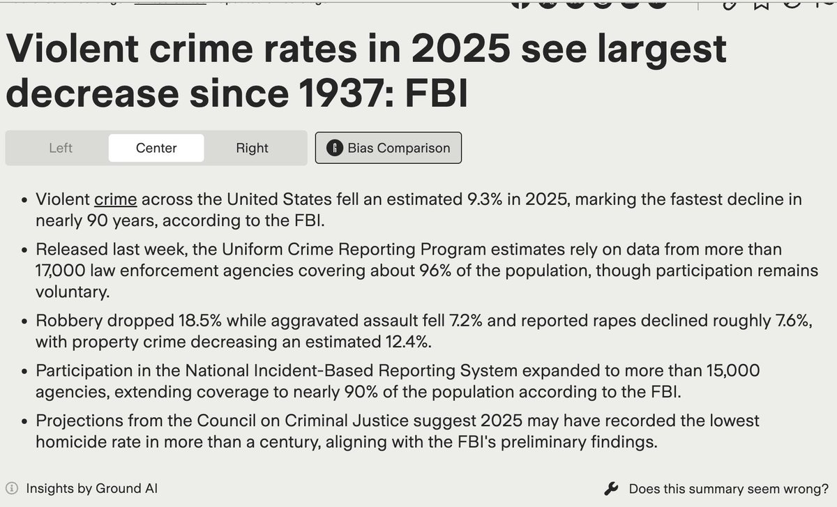 “Our preliminary FBI crime data for 2025 shows the single largest ...