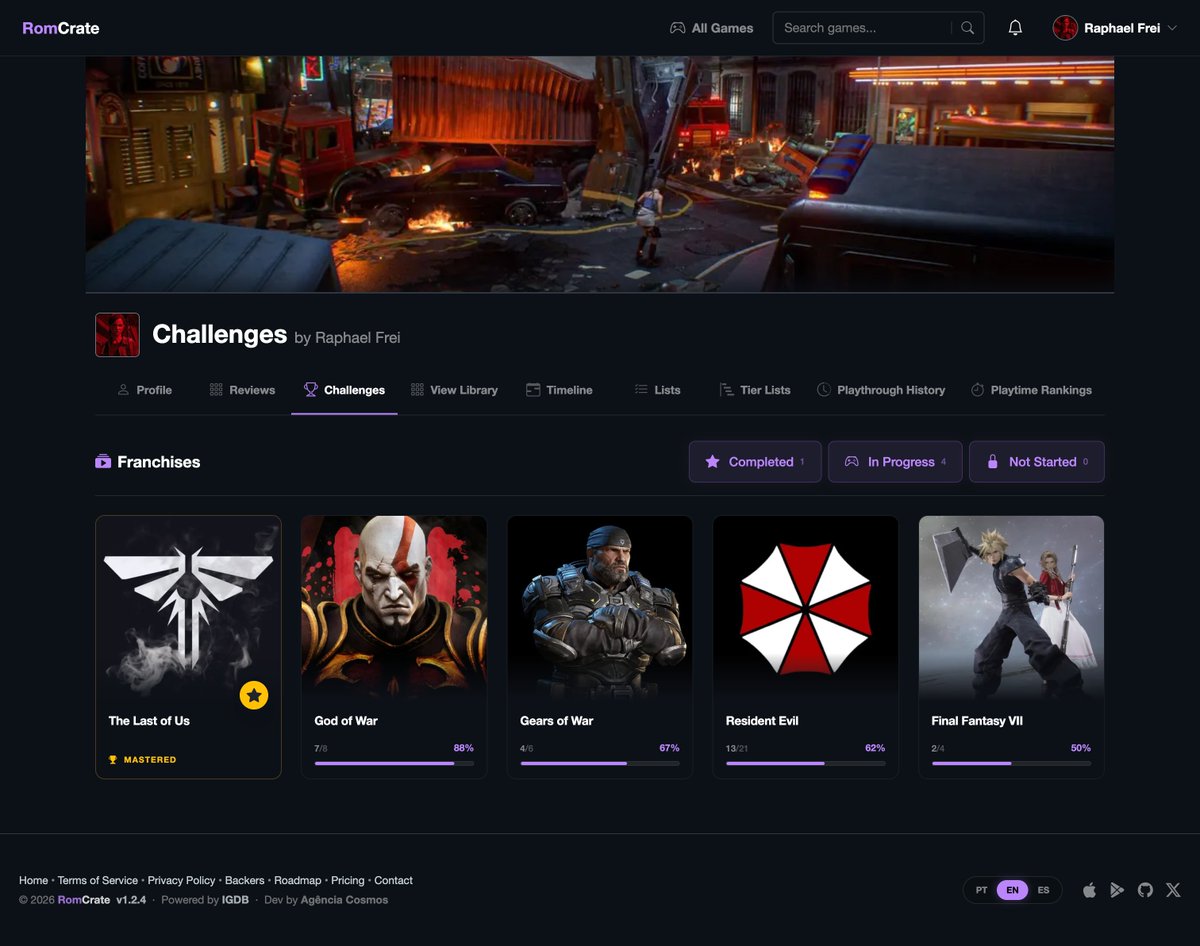 RomCrate's tweet photo. 🏆 The new Challenges update is live on RomCrate 1.2.4 - Web! 

Complete game objectives, earn XP, and unlock Platinum badges for your favorite franchises.

New challenges will be available every day!

Check it out: 
https://t.co/YqiB1sFCBQ

#IndieDev #RomCrate #BuildInPublic https://t.co/2TFu5A1PKw