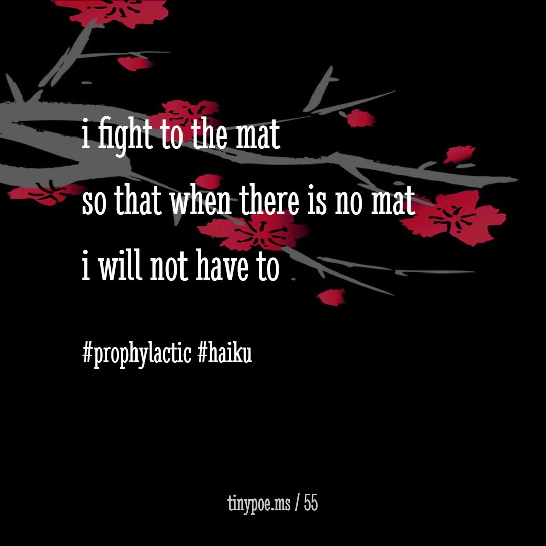 karmaniverous's tweet photo. i fight to the mat 
so that when there is no mat 
i will not have to

#prophylactic #haiku

https://t.co/7fCo5H92EZ https://t.co/rIzDC9YeWA