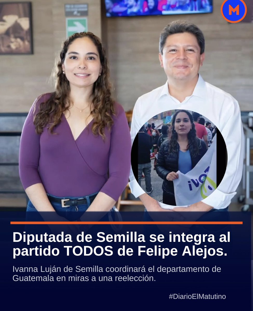 ElMatutinoGT's tweet photo. De llamarles “serviles y corruptos”, a ser parte de ellos. 

Diputada de Semilla Ivana Luján, se integra al partido TODOS. En la legislatura pasada, Semilla llamaba serviles a los Diputados de TODOS por apoyar a Giamattei.

Luján coordinará el Departamento de Guatemala. https://t.co/U8icpAlVKx