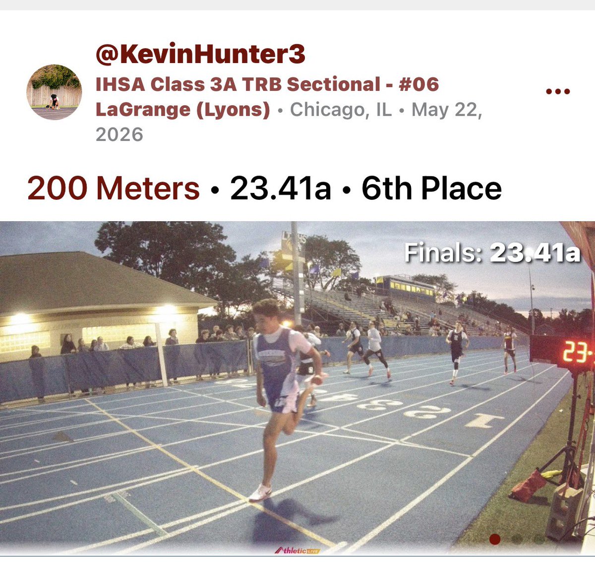 KevinHunterIII's tweet photo. Track season over
Finished the year with a 6th place medal at sectionals in the 200m and a PR of 23.41 
Also got 1st at conference for JV long jump with a PR of 6.06 meters.

Back in football mode❗️❗️ @RedHawkFB @CoachFitzFball https://t.co/7AWPgzaOIS