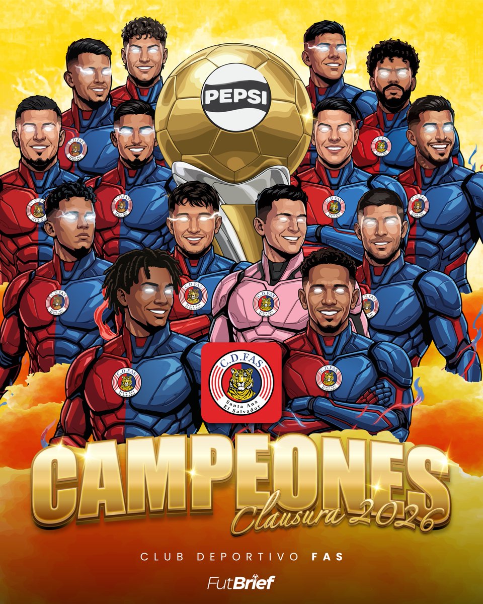FutBriefSV's tweet photo. 🐯🏆 | 𝐇𝐈𝐒𝐓𝐎́𝐑𝐈𝐂𝐎.

3 años, 6 meses y 10 días después Club Deportivo FAS es nuevamente 𝒄𝒂𝒎𝒑𝒆𝒐́𝒏 de la @primerafutboles, convirtiéndose en el campeón 101 en toda la historia.

Además, es el primer equipo que alcanza +20 títulos de LMF en El Salvador. El récord que importa.

#FutBriefSV #Final #Clausura2026