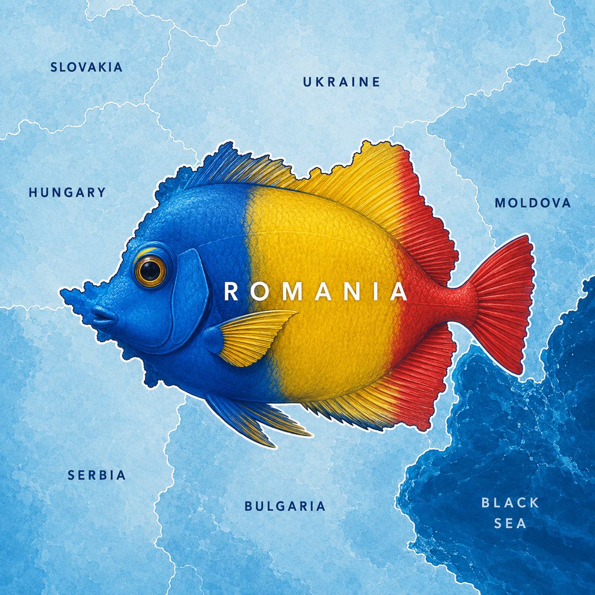 thebeehivetree's tweet photo. @chronocarta Actually Romania 🇷🇴 does look like a fish 🐠: 
:) https://t.co/fbJ2pEtZqe