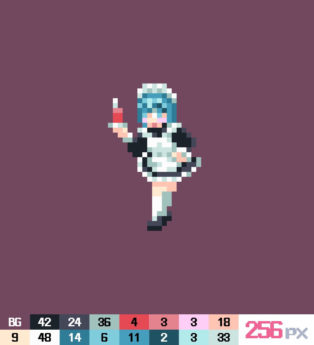 UenanJP's tweet photo. #Pixelart #ドット絵

『#dotpict』で『#メイド』を256ドット以内で描く公式イベントが開催された‼️しかも使用パレット数は16以内。いやぁ〜やっぱ制限ものは楽しいっす☺️ https://t.co/mKqqin3NuF