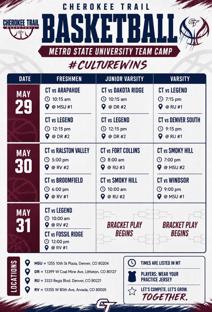 CTBBasketball's tweet photo. Metro State Team Camp Schedule 

Looking forward to growing TOGETHER 

#CultureWins 🏀🐾 https://t.co/tIiUDjrxID