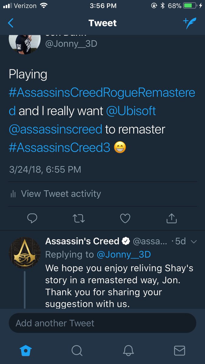 Jonny___3D's tweet photo. Hey @assassinscreed @Ubisoft years ago you liked these posts from me Trying to do it again? 👀currently playing Assassin’s Creed III, I hope soon to be Resynced 👀 #AssassinsCreed https://t.co/MHSNIsRlTx