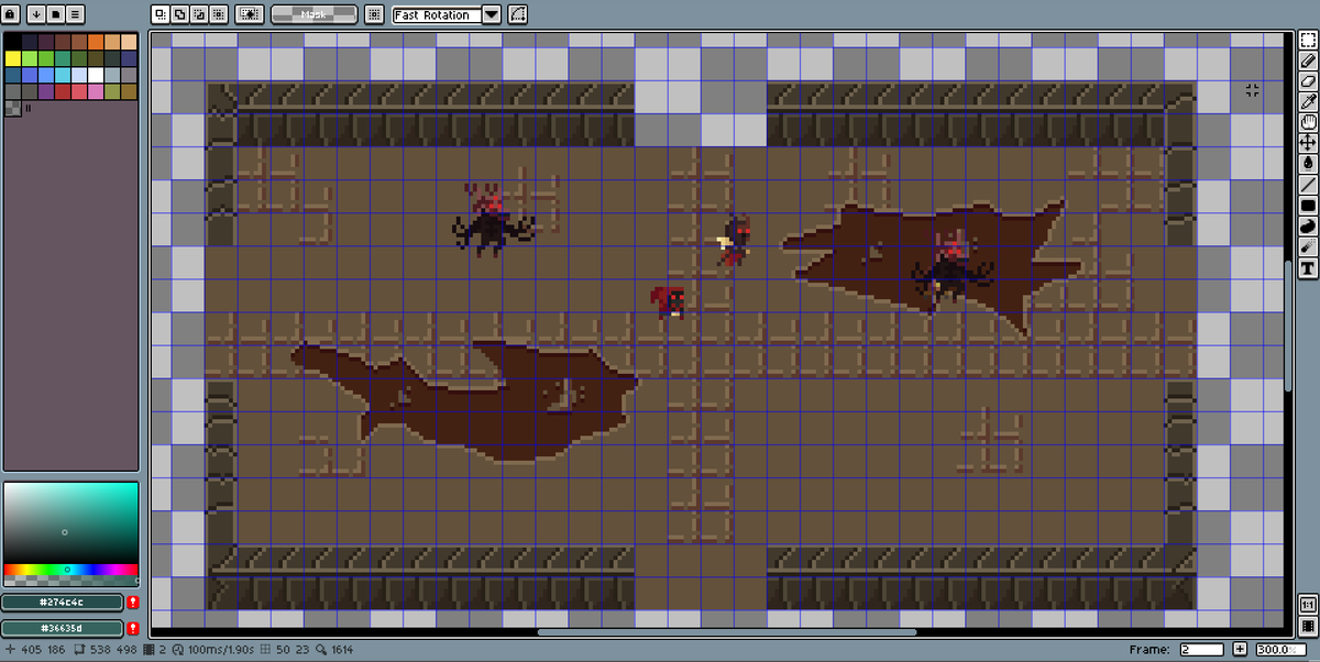 TejonDev's tweet photo. Estoy trabajando en un rediseño de las habitaciones y colores de las catacumbas, los tonos rojizos de los personajes necesitan destacar en lugar de perderse asi que opté por un tono más verde/celeste para contrastar (Ingame debería verse mucho mejor)
#pixelart #gamedev https://t.co/fZhqr0wrcN