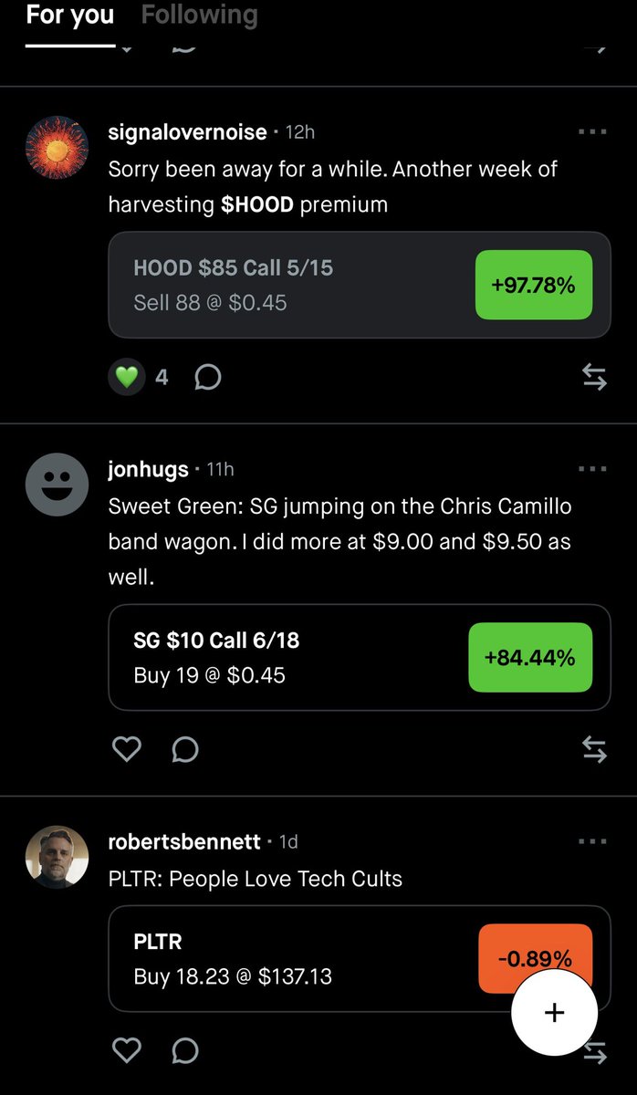 ekampf's tweet photo. Robinhood Social could be great, but right now it feels like a missed opportunity.

Forcing every post to attach a recent trade pushes the platform toward StockTwits-style noise and short-form reactions instead of thoughtful, long-form investing discussions like you see on X.

I hope @RobinhoodApp will continue to iterate here and fix this…