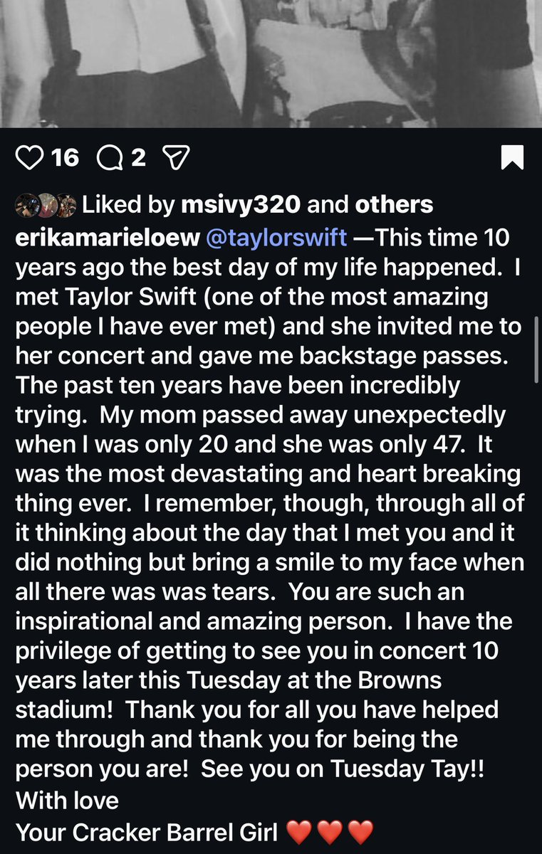 eloew0623's tweet photo. @monstershockey @taylorswift13 @tkelce I SECOND THIS!  We will be there!  I’d finally be able to tell @taylorswift13 thank you in person for saving my life!  This is all I’ve wanted to do since I met her on July 25, 2008!  My mom passed away in 2009. Because of @taylorswift13 it got me through.  We’re in 121 Row 6! https://t.co/8TdsFqf1gS