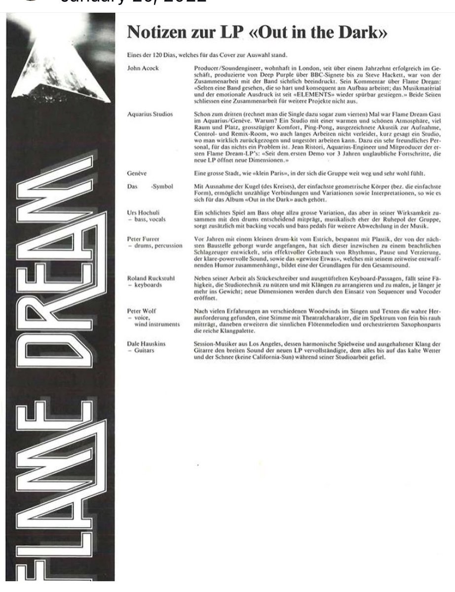 dalehauskins's tweet photo. @WORLD_DISQUE Flame Dream has re-released their first four albums on CD digipaks. The album «Out in the Dark» is now re-released.
Los Angeles guitarist Dale, is proud to be on one of Prog’s overlooked masterpieces third album, «Out in the Dark» 1981.
Recorded #PatrickMoraz's studio. https://t.co/od3p9nUMUb