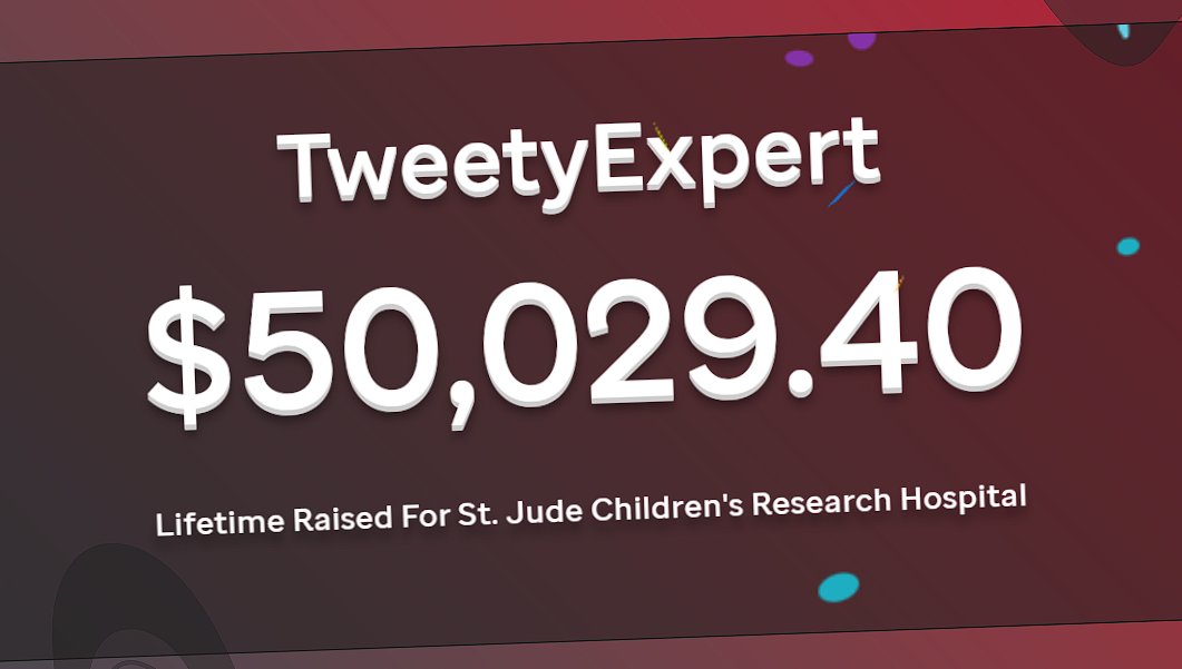TweetyExpert's tweet photo. Just hit 50k raised lifetime for @StJudePLAYLIVE during the @thehuntcharity Absolutely insane 💛 https://t.co/CAikuspM4i