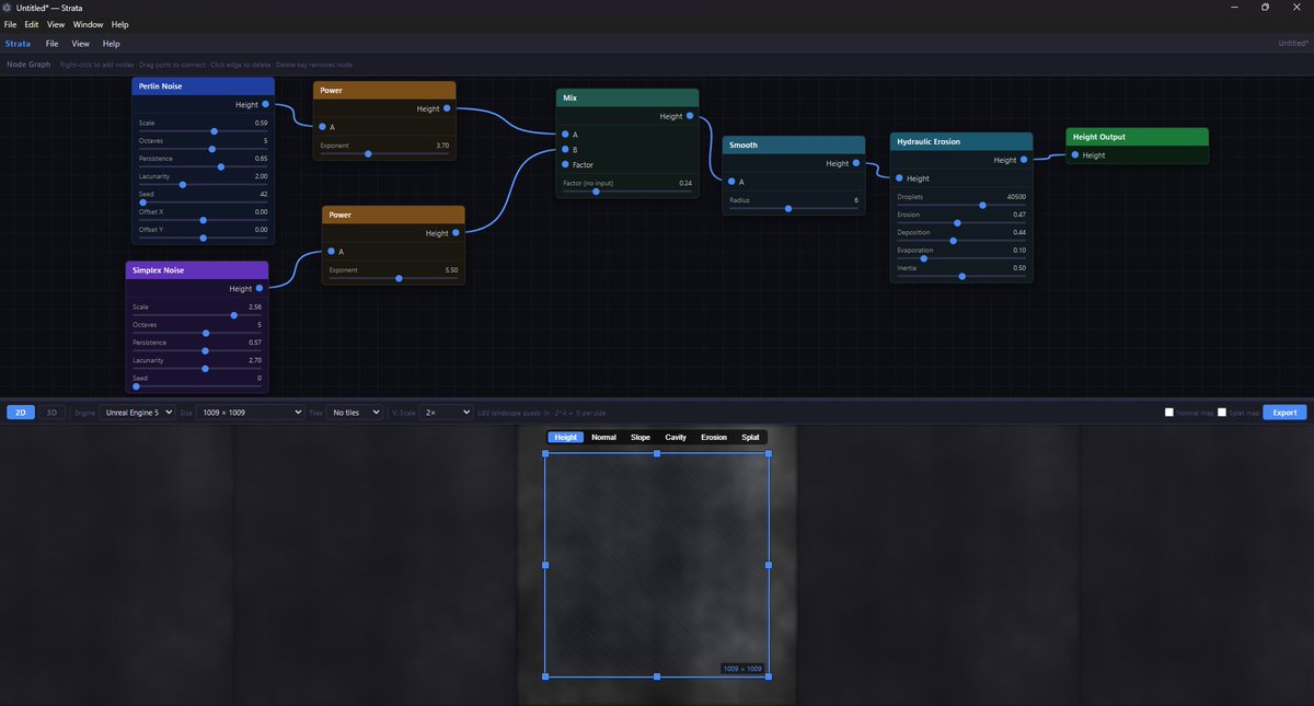 TheBotpotatoe's tweet photo. #gamedev #indiedev #leveldesign #unrealengine #godotengine #gamedevelopment #screenshotsaturday #proceduralgeneration #terraindesign #madewithunreal #indiegame #gameart #environmentart  #gamedев
Node based terrain. Browser based workflow. Engine native export. This is Strata. https://t.co/u5DtUXPX9S
