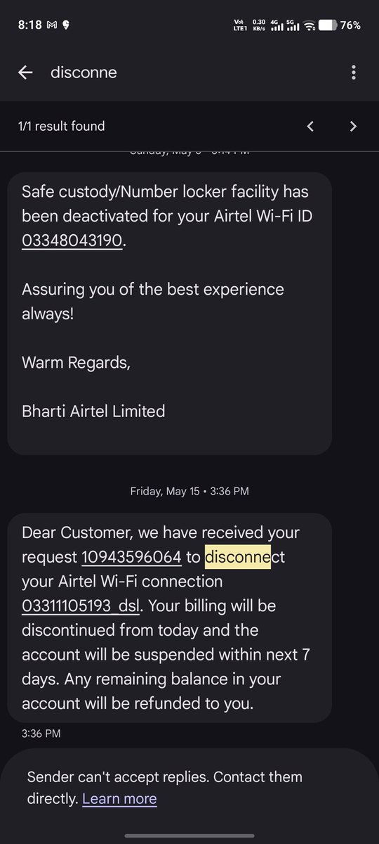 bijoyandas's tweet photo. @airtelindia I have created a request on 15th May to remove one Airtel connection as I have moved away from the place. Airtel sent me a confirmation message that it will be removed in 7 days. But it's not honored. Today again bill for that is generated and I am asked to pay. https://t.co/kC5nlFnEuO