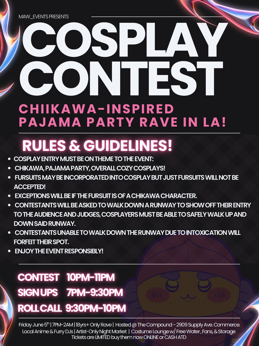 MAW_events's tweet photo. 🌟OUR FIRST EVER COSPLAY CONTEST🏁
~ This will be a lighthearted &amp; all fun contest to encourage cosplaying, creativity, &amp; closet cosplays‼️
- 1st, 2nd, 3rd Winners will receive prizes! Gift Card, Donated Vendor Art, &amp; more~
Organized by Ashe @momijimatcha @UndercoverSwab https://t.co/U2hMUNi4nI