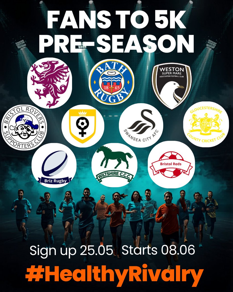 FansTo5k's tweet photo. 🚨 TOMORROW sign ups open for the next #HealthyRivalry
⚽️🏉🏏 One league. One mission.
Represent your badge 🙌
The next #FansTo5K tournament starts 08.06 &amp; these clubs &amp; communities are officially involved 👊
🚶Walk
🏃Jog
🏆Earn points for your club
👇 Tag your mates &amp; get ready https://t.co/F8qd0lGhdz