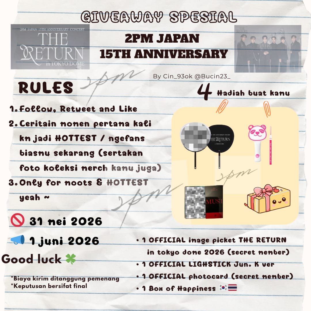 bucin23_'s tweet photo. Put your 👋 up Hottest
 [2PM 15th Japan Anniv Giveaway] 
🎁 1 Offc IMPICK The Return JP, 1 Offc LS Jun. K, 1 Offc PhotoCard, 1 gift package from 🇰🇷🇹🇭 
👀 GA stricly for moots &amp; HOTTEST
🚫 End 31 mei 26
📣 Announcement 1 juni 26
Check rules ⬇️
#2PM_THE_RETURN
#THE_RETURN_TokyoDome https://t.co/CtnOIR7NY9